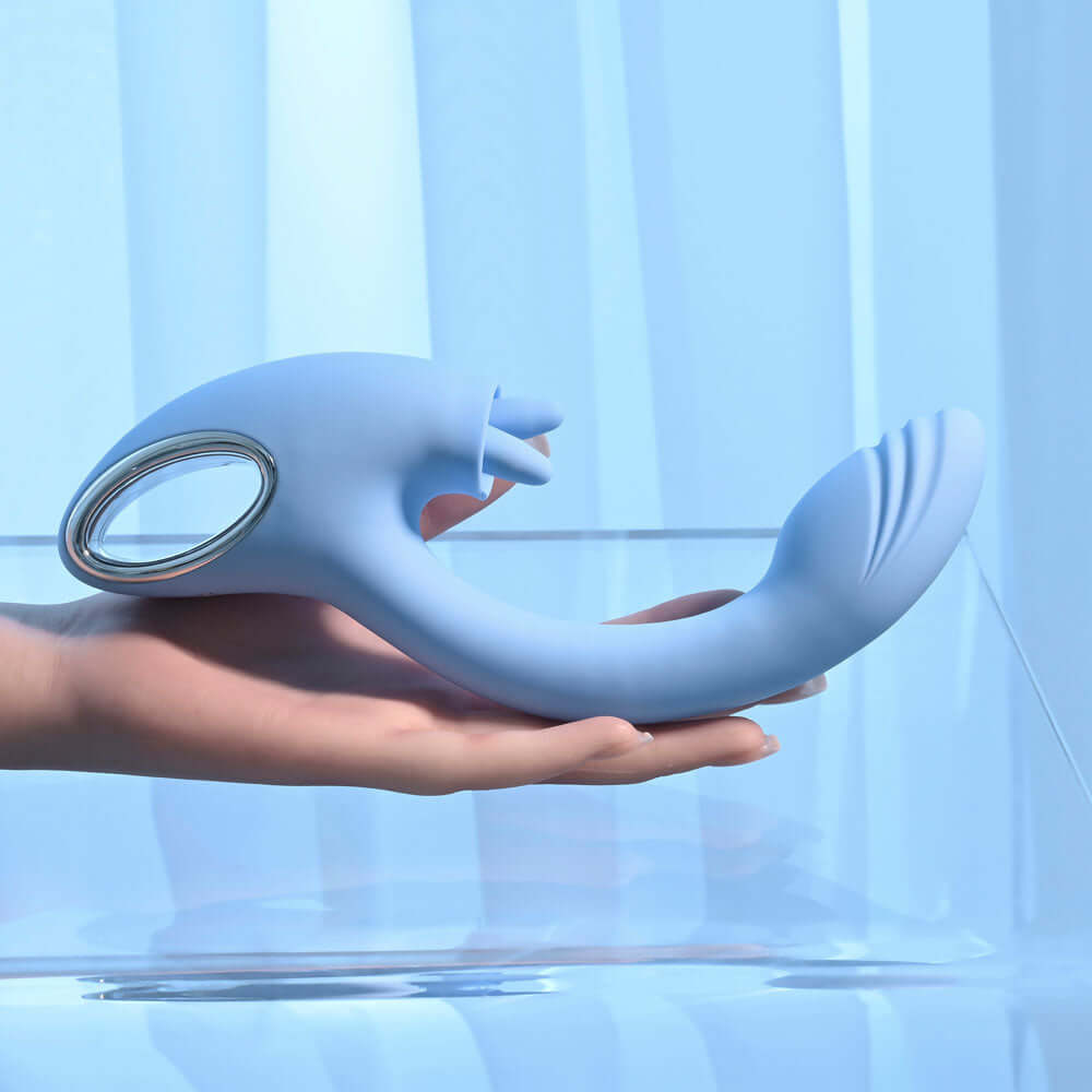 Playboy Pleasure SAPPHIRE SKY - Blue 21.6 cm USB Rechargeable Vibrator with Double Tongue Stimulator